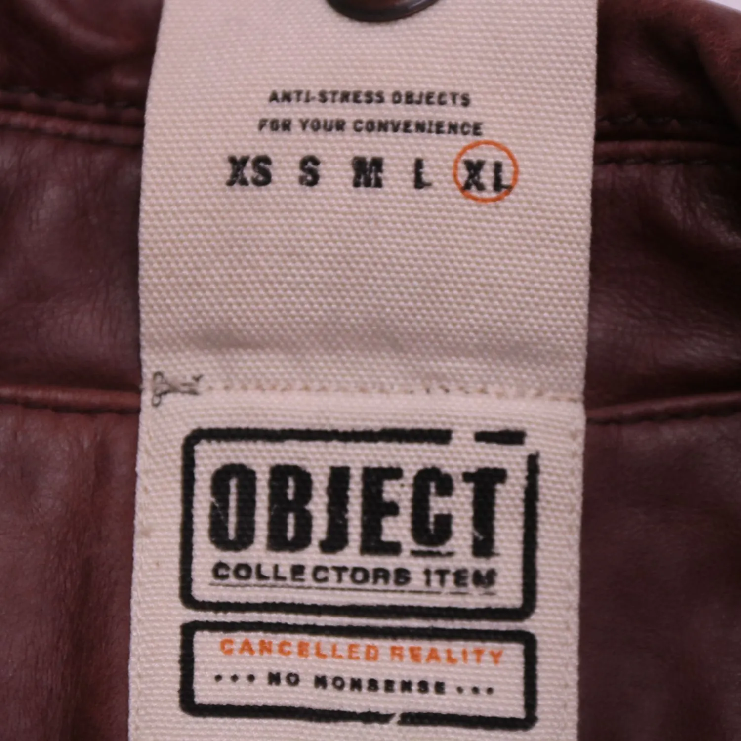 Бордовая кожаная куртка OBJECT с лацканами, размер 52 (XL)